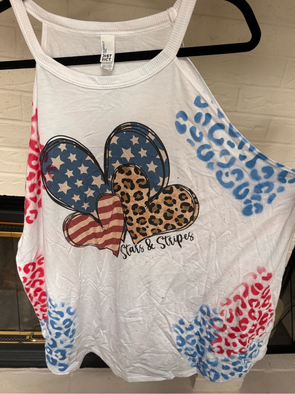 District White Tank with Red & Blue Leopard and Stars Hearts
